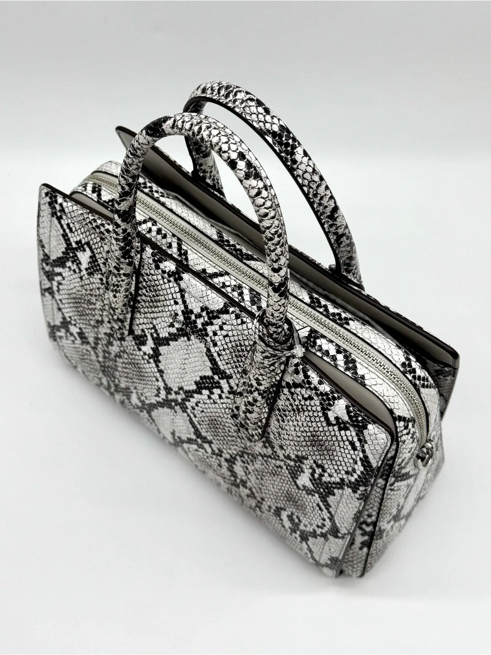 Michael Kors Laila Medium Snakeskin Leather Satchel Bag - Aluminum